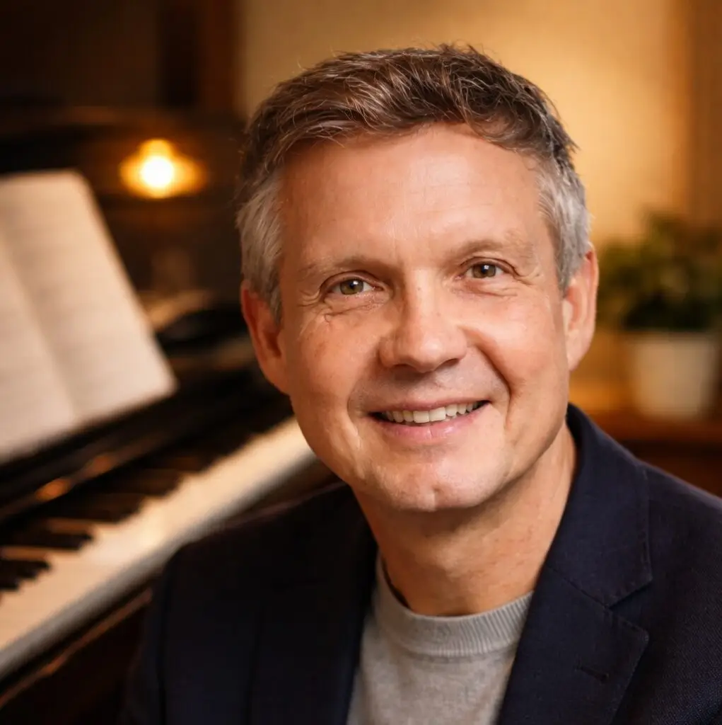 Jürgen Weckel, Diplom-Klavierlehrer in Stemwede, am Klavier